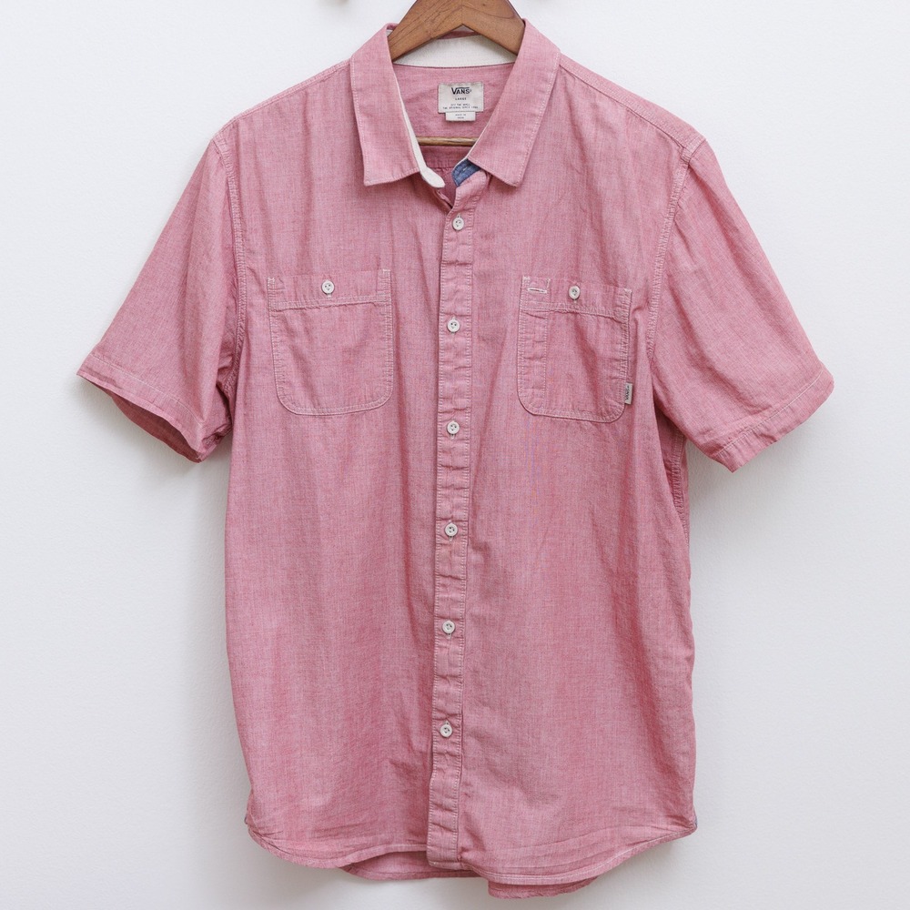 Vans Off The Wall Mens Large Red Short Sleeve Button Down Shirt Dual Pocket